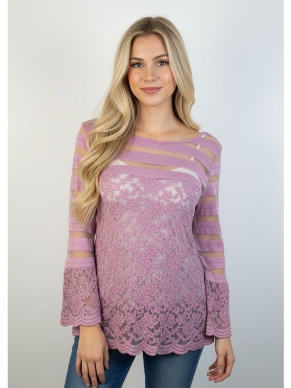 Buckle Gimmicks by BKE Women's Small Lace Blouse Purple Flutter Sleeve NEW